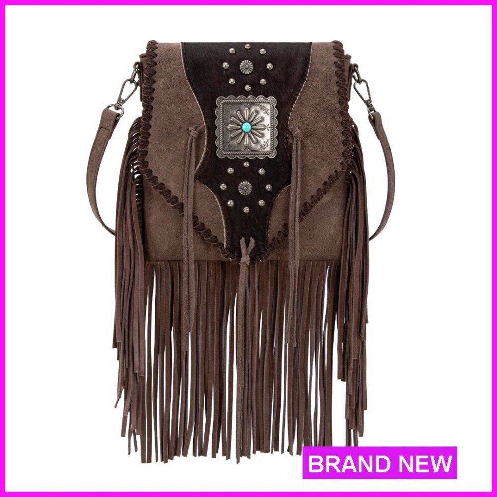 Fringe Hair-On Cowhide Crossbody Bag Western Purse Boho Chic Adjustable Strap